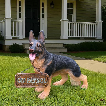 German Shepherd Garden Statue with Solar Lantern, Realistic Dog Sculpture for Yard Art, Birthday Gift for Women Mom Grandma, Housewarming Gift for New Home, Outdoor Resin Puppy Figurine