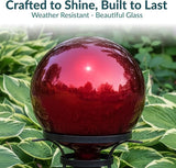 Sunnydaze 10-Inch Gazing Ball for Garden - Glass Gazing Globe with Mirrored Stainless Steel Finish - Red