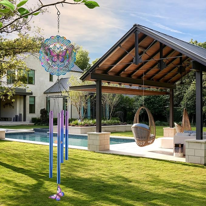 Butterfly Wind Chimes for Outside, Butterflies Birthday Gifts for Women Mom Men Wife Grandma, Sympathy Memorial Festival Gifts Metal windchimes, Garden Decor for Outside, Patio, Yard, Home, Porch