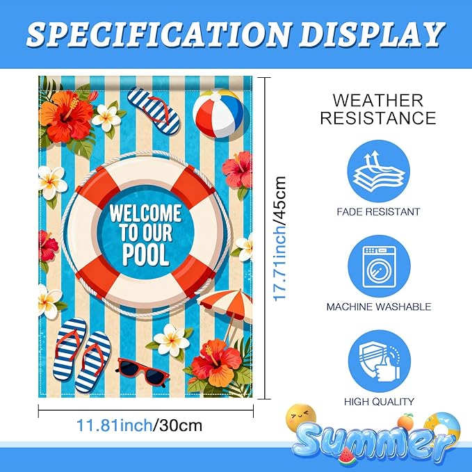 BlissYard Welcome To Our Pool Garden Flag 12x18 Double Sided Vertical Outdoor Summer Poolside Decor Beach Tropical Yard Lawn Patio Pool Party Banner