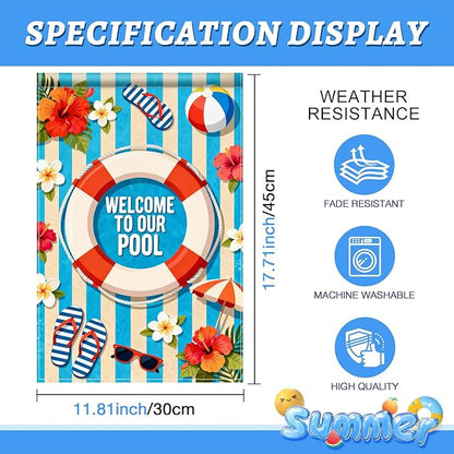 BlissYard Welcome To Our Pool Garden Flag 12x18 Double Sided Vertical Outdoor Summer Poolside Decor Beach Tropical Yard Lawn Patio Pool Party Banner