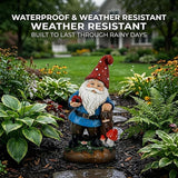 Topadorn Garden Gnome Statue LED Light Solar Energy Gnome Figurine with Ladybug on Hand Mushroom for House, Lawn Decor 11 Inch