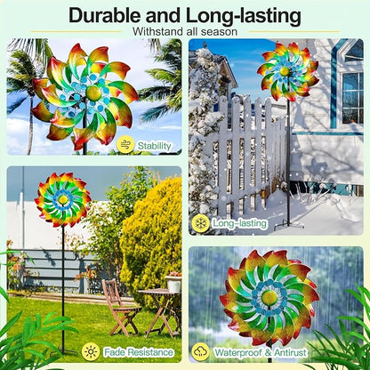 Lariander Wind Spinner - Metal Large Wind Spinners Outdoor - Windmill for Yard and Garden, Gift for Family, Friends, Garden Lovers(74'' x 22'')