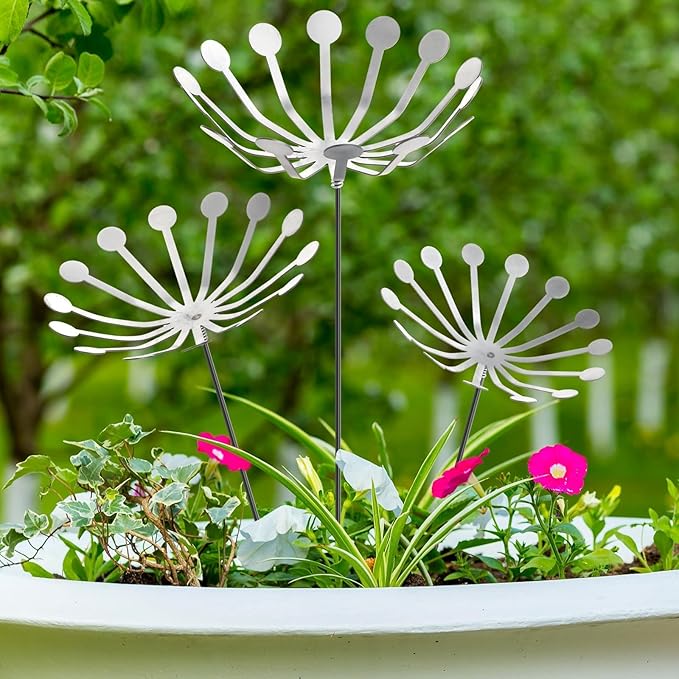 3Pcs Raw Dandelion Creativity Iron Art with Flower Stems Dandelions Garden Stake Metal Flower Pots Lawn Decor for Parents Gift Wedding Outdoor Furniture Home Yard Farm Courtyard Decoration