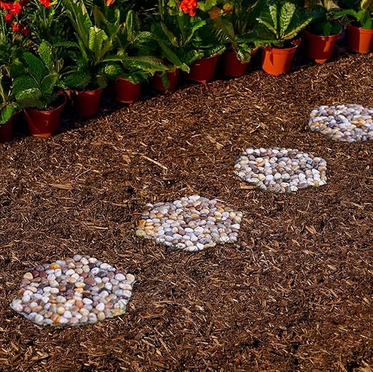 Qualdout River Rocks Stepping Stones Pavers Outdoor for Garden Walkway, Decorative Pebbles Polished Gravel for Backyard Lawn Patio Pathway Landscaping, Set of 6 (Hexagon)