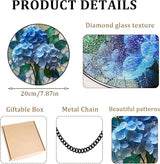 7.87" Blue Hydrangea Flower Suncatcher Stained Glass Window Hanging Room Decor,Sun Catchers Indoor Window Glass Round Panel Wall Decor, Floral Wall Art Hanging Decorations Statues