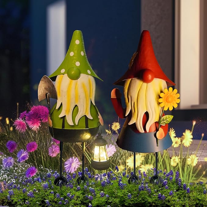 HONGLAND Solar Gnomes Garden Statue -18 Inch Gnomes Outdoor Decorations for Outside with Solar Lantern -Outdoor Figurine Lights for Patio Yard Lawn Porch
