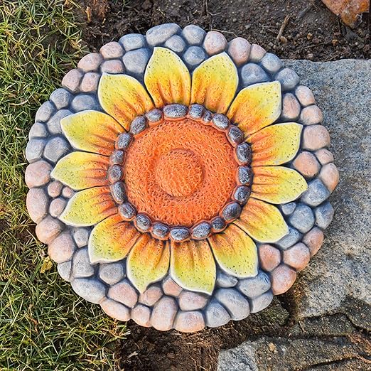 Sunflower Stepping Stones - Outdoor Garden Pavers for Walkway - Decorative Stones 9.5*9.5*0.7 Inch LC Lcdecohome