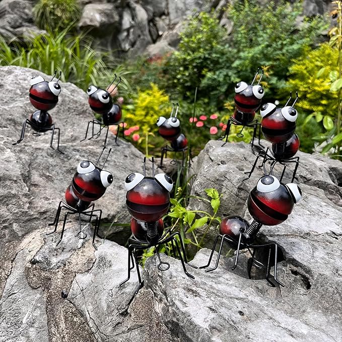 Cruis Cuka Metal Yard Art Garden Decor for Outside Cute Ants Yard Decorations Outdoor Lawn Ornaments Backyard Gifts for Mom - Set of 8（All Black）