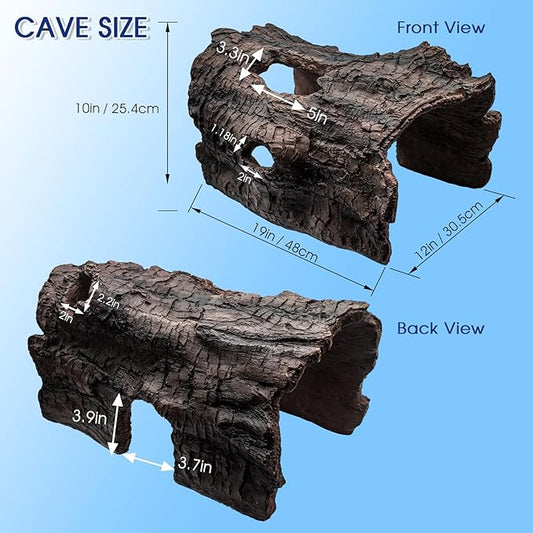 Faux Log Fish Cave, Fish Hide & Aquarium Cave for Koi Pond Decor All-Weather Predator Protection Shelter Durable Pond Decorations for Ponds, Aquariums and Terrariums