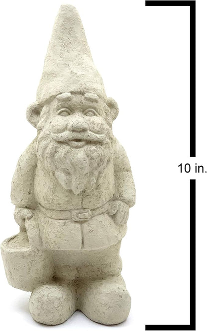 Garden Gnome with Bucket: Solid Durable Stone Statue with Vintage Texture. Sealed for Outdoors. Handcrafted USA. (Classic/White)