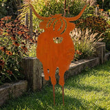 Therwen Metal Highland Cow Yard Stake 22" H Rusty Highland Cow Metal Garden Stakes for Lawn Garden Yard Patio Outdoor Decor Decorative Gifts for Women Men