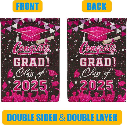 Graduation Garden Flag Class of 2025 Pink Congrats Grade Flag for Outside Party Hanging Decorations 12x18 Inch Burlap