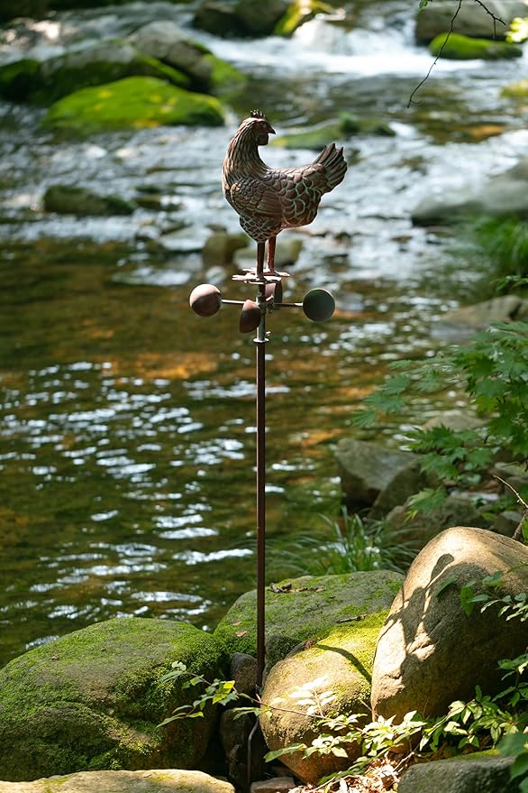 79" Metal Hen Yard Art, 3D Large Kinetic Antique Chicken Wind Sculpture Decorations, Metal Chicken Sculptures & Statues, Garden Chicken Wind Spinner, Outdoor Garden Decor for Patio,Lawn,Farm