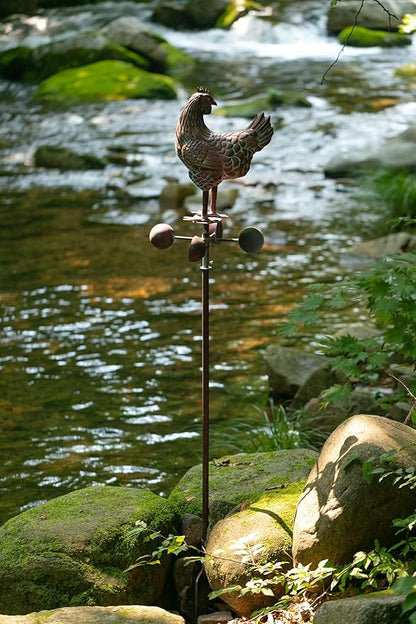 79" Metal Hen Yard Art, 3D Large Kinetic Antique Chicken Wind Sculpture Decorations, Metal Chicken Sculptures & Statues, Garden Chicken Wind Spinner, Outdoor Garden Decor for Patio,Lawn,Farm