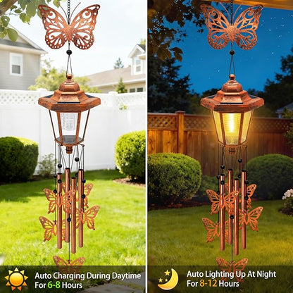 2 Pack Solar Butterfly Wind Chimes with Wind Catcher/Solar Decor Light to Create a Zen Atmosphere Suitable for Outdoor, Garden, Patio Decor Classic Bronze Wind Chimes as A Memorial Gift for Unisex