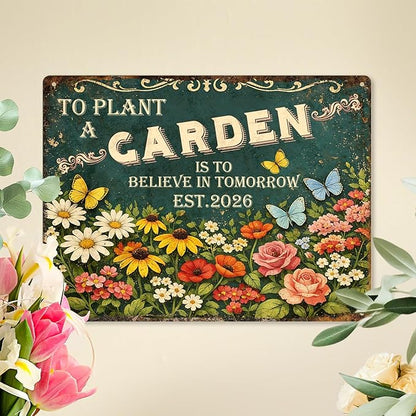 Personalized Garden Signs for Outside Custom Metal Tin Sign for Women, Retro Welcome Metal Sign for Patio, Yard Rustic Home Decor Gifts for Mothers Day, Grandmas, and Gardening Lovers