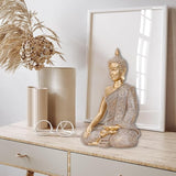 Golden Buddha Figurine - Meditating Seated Buddha Statue - Polyresin Statuary Meditation Figurine Altar Spiritual Decoration Indoor Outdoor Asia Sculpture for Garden, Patio, Deck, Porch Yard Art