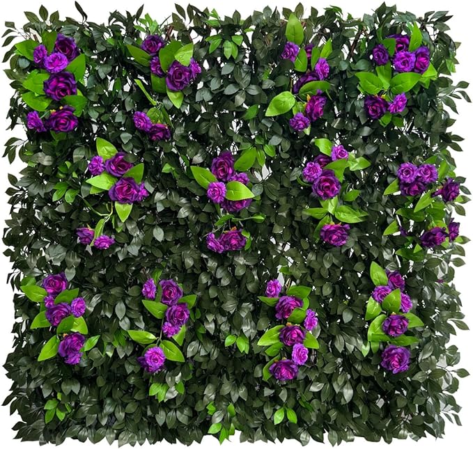 GLANT Expandable Fence Privacy Screen for Balcony Patio Outdoor,Decorative Faux Ivy Fencing Panel,Artificial Hedges (Single Sided Leaves) (2, Branches -Purple Rose)