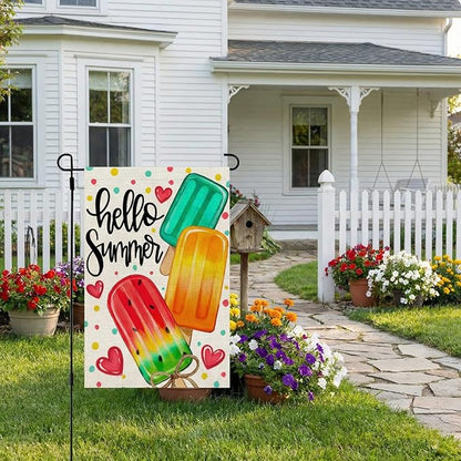CROWNED BEAUTY Summer Garden Flag Popsicles Double Sided 12x18 Inches Small Burlap Seasonal Welcome Yard Decoration for Outside Porch CF1813-12