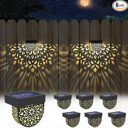 Solar Fence Lights Wall lihgts Outdoor Decorations 6 Pack Solar Step Lights Outdoor Waterproof LED Solar Powered Warm Yellow Decorative Lighting for Front Door, Backyard, Post(Black)
