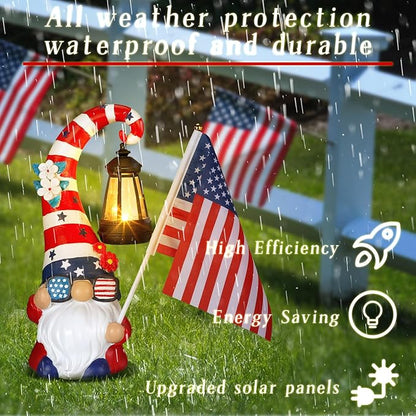 VIHOSE 12 Inch 4th of July Patriotic Gnomes Statues 250th Anniversary Gnome Outdoor Figurine Lights for Outside Lawn Ornaments Garden Porch Patio Balcony Yard Fourth of July Gifts for Mom Women