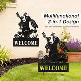 Glitzhome Easter Rabbit Decorative Garden Stakes, 30" H Black Metal Silhouette with Welcome Sign and Butterfly Cutout, Iron Yard Lawn Spring Decor or Wall Decor