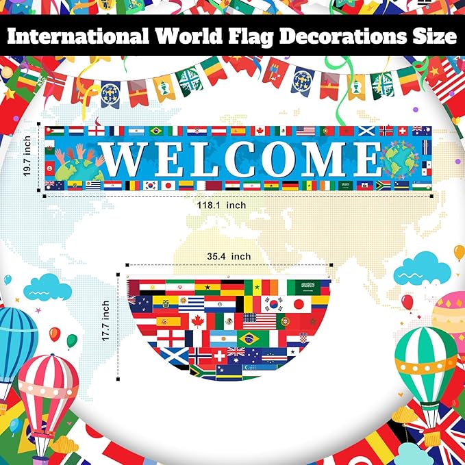 Chumia 5 Pcs International World Flag Decorations Include World Country Flag Outdoor Hanging Bunting Fan Banners Country Flags Fence Banner Sports Events Bar Sports Clubs Decoration