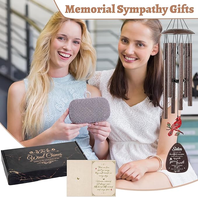 Memorial Gifts for Loss of Sister - 36'' Memorial Wind Chimes for Outside, Sympathy Bereavement Condolence Grief Remembrance Funeral Gifts for Loss of Sister Love One, with S Hook Card