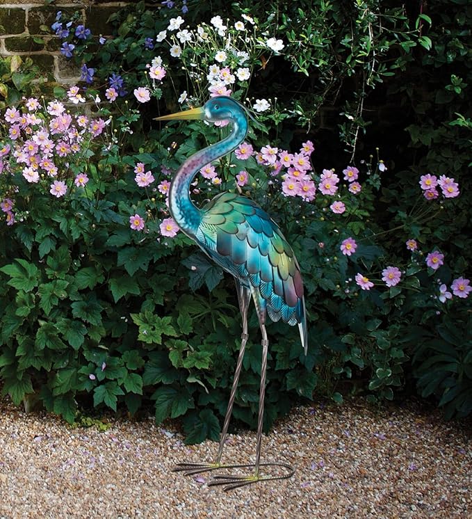 Regal Art & Gift Mystic Crane Metal Statue – Indoor Outdoor Decorative Sculpture for Home & Garden Décor, Weather-Resistant Yard Art Figure for Patio, Lawn - Downward Gaze