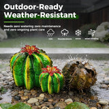 KODIBO Metal Cactus Yard Art, 4-Pack Desert Steel Garden Decor, Artificial Barrel Cactus with Flower Tops, Weather-Resistant Garden Sculptures & Statues, Outdoor Decorations for Patio Lawn Porch