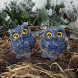 Nupuyai 3 inches Orgone Resin Crystal Chips Tumbled Stone Owl Statue, Mini Hand Carved Stone Crystal Animal Figurines for Tabletop Indoor Outdoor, Lapis Lazuli