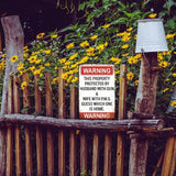 Funny No Trespassing Sign, Metal Warning Tin Signs, this Property Protected by Husband with Gun, Yard Sign Garage Farm Garden Wall Decor Sign Plaque Outdoor for Home Fence 8 X 12 Inches