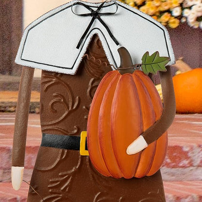 Glitzhome Thanksgiving Yard Stakes Metal Pilgrim Boy Yard Signs Hanging Wall Decors for Thanksgiving Fall Harvest Outdoor Decorations, 36" H