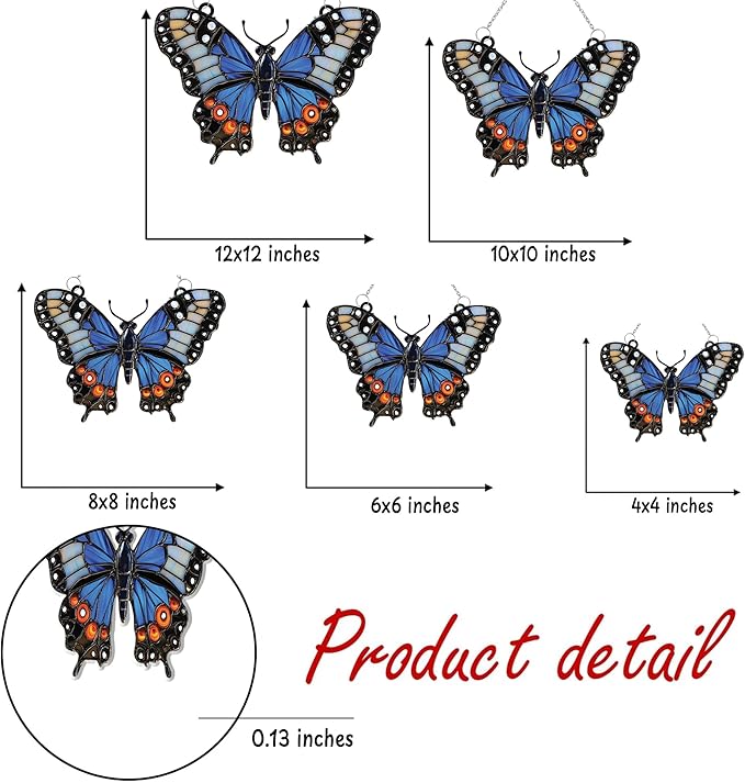 Blue Butterfly Acrylic Suncatcher, Boho Suncatchers for Window Hangings, Stained Glass Effect Indoor Outdoor Garden Decor for Butterfly Lover, Gifts for Mother's Day, Mom, Grandma, Wife, Women