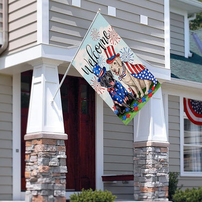 Welcome 4th of July Dog Patriotic Decorative House Flag, Black Labrador Pet Firework Garden Yard Outside Decoration, American Summer Outdoor Large Home Decor Dog Lover Gifts Double Sided 28x40