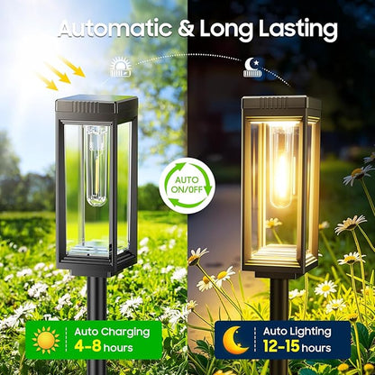 WdtPro 8 Pack Tall Solar Pathway Lights Outdoor, Bright Solar Powered Garden Lights Waterproof, Auto On/Off, Up to 15H Outdoor Lighting for Lawn Patio Walkway Driveway Path Yard Decor