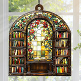 Jesuspirit - Window Hanging Suncatcher – Crystal Clear Acrylic & Wood Sun Catcher for Home Decor, for Women (Library Bookshelf, 8 Inches)