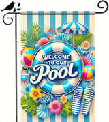 HOMETITUTE Welcome to Our Pool Summer Garden Flag 12x18 Inch Double Sided Summer Swimming Pool Yard Flag Palm Leaf ParasolParty Seasonal Farmhouse Banner Outdoor Decor Poolside