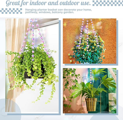 Landical 9 Pack 12 Inch Suncatcher Plant Hanger Hanging Basket Chains with Hooks Crystal Suncatcher Prism Window Hanging Chain Garden for Flower Pots Bird Feeders Wind Chimes Ornaments(Pink)