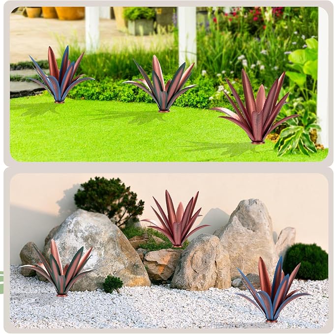 Large Tequila Rustic Sculpture, Rustic Metal Agave Plants for Outdoor Patio Yard Mexican Plant Garden， Agave Outdoor Lawn Ornaments Yard Stakes (Blue1pc)