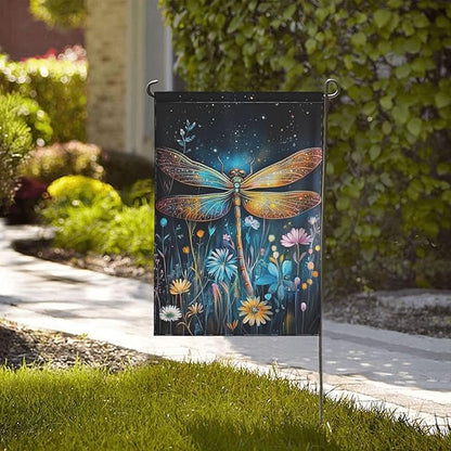 Watercolor Dragonfly and Floral Garden Flags 12×18 Inch Double Sided Decorative Yard Banner Seasonal Flag for Outdoor Outside Decor
