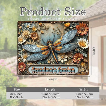 Personalized Metal Signs with Name Made in USA Custom Dragonfly Garden Sign Vintage Decorative Metal Print for Wall Decor Customized Home Garden Ideas Gifts Artwork Prints for Yard Ourdoor