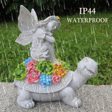 Garden Statues Outdoor Decorations Solar Turtle Angels Decor with Succulents LED Lights Garden Ornaments Figurines for Patio Yard Lawn Gifts for Women Grandma