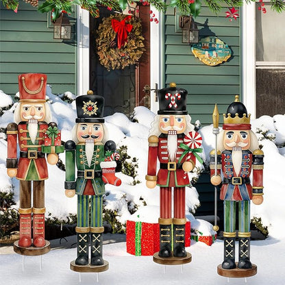Geetery 4 Pcs Large Nutcracker Yard Sign with 16 Stakes 32 Inch Christmas Yard Decorations Outdoor Holiday Nutcracker Xmas Outside Lawn Decor for Garden Pathway Party(Red, Green,Novel)