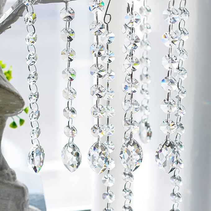 KANPURA 1ft 10pcs Horse Eye Crystals Garland, Hanging Chandelier Crystals Prism Beads Chain,Prisms Sun Catchers with Crystal for Christmas Window (Clear)