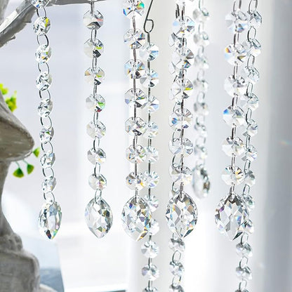 KANPURA 1ft 10pcs Horse Eye Crystals Garland, Hanging Chandelier Crystals Prism Beads Chain,Prisms Sun Catchers with Crystal for Christmas Window (Clear)