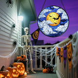 Stained Glass Window Hanging - Halloween Decorations Bats Moon Clouds Suncatcher for Doors Garden Indoor Spooky Funny Sun Catchers Gothic Decor Horror Gifts for Women Men Friend 9.8 in