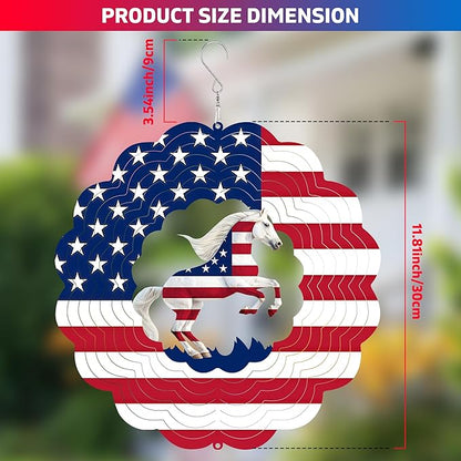 Horse Metal Wind Spinner for Garden, Horse Gifts for Independence Day Women Men Mother Father, 12 Inch Hanging Wind Spinner for Outdoor & Indoor Decorations