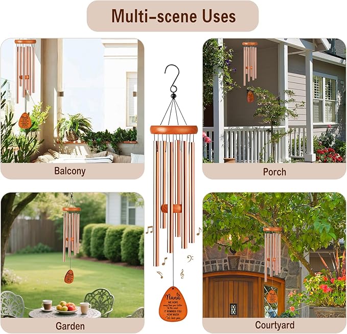 Gifts for Nana, Wind Chimes for Nana, Mother's Day Best Gift for Nana, Heartfelt Birthday Present from Grandkids, Unique Gifts Ideas for Mothers Day, Thanksgiving, Christmas, Festival (Rose Gold)